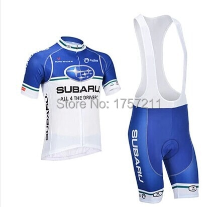 new 2013 subaru short sleeved cycling jersey and cycle bib shorts set strap riding a bicycle clothing best wear